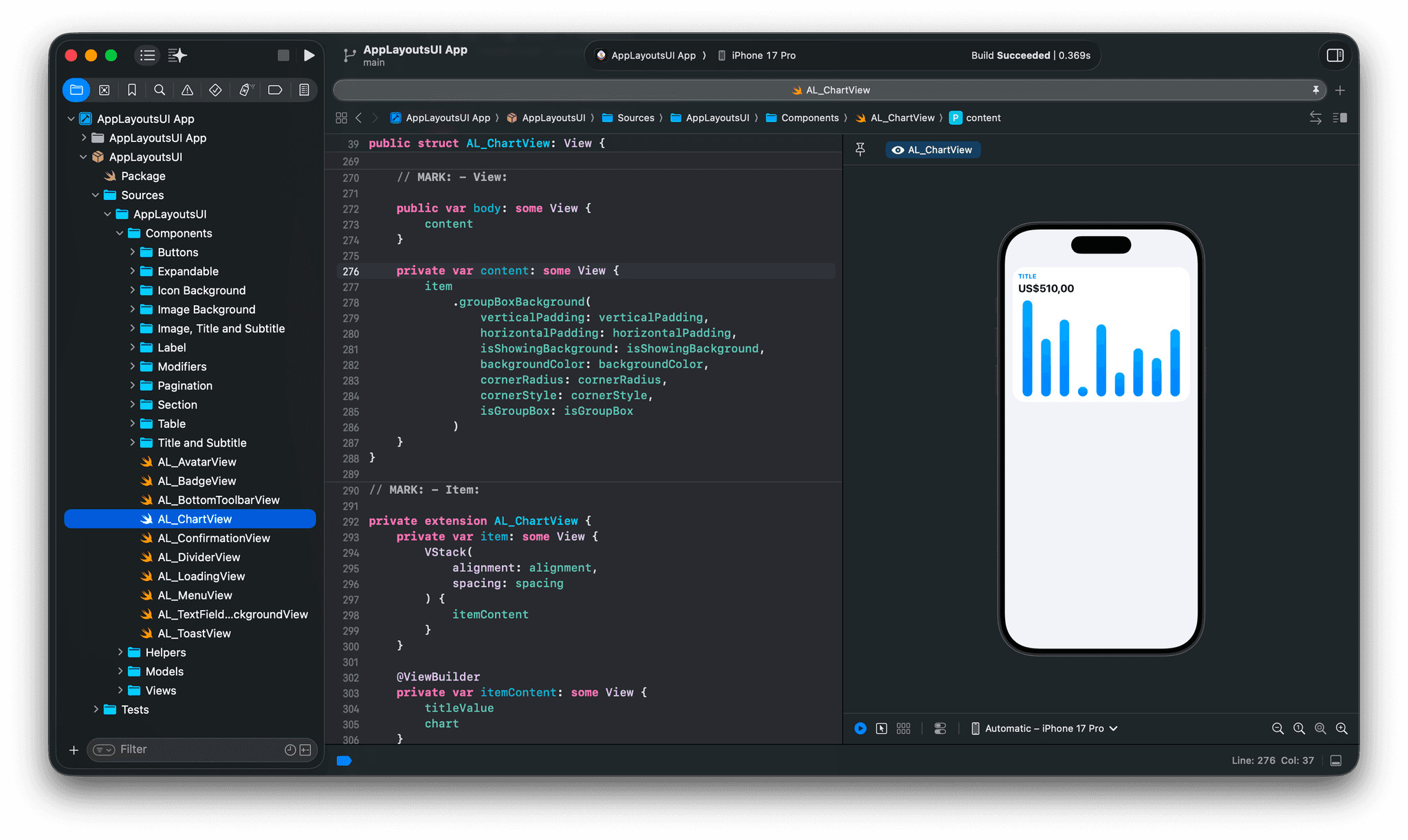 AppLayoutsUI components in Xcode.