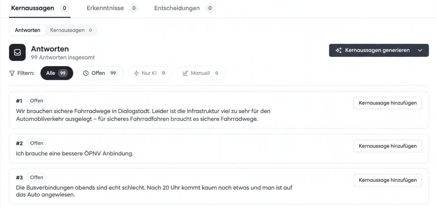 CrowdInsights Geo-Analyse mit Kartenbeiträgen und daraus erzeugter Heatmap zur räumlichen Auswertung von Bürgerbeteiligung.