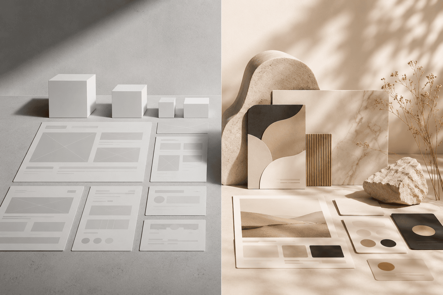Visual comparsion representing custom website design services and using templates