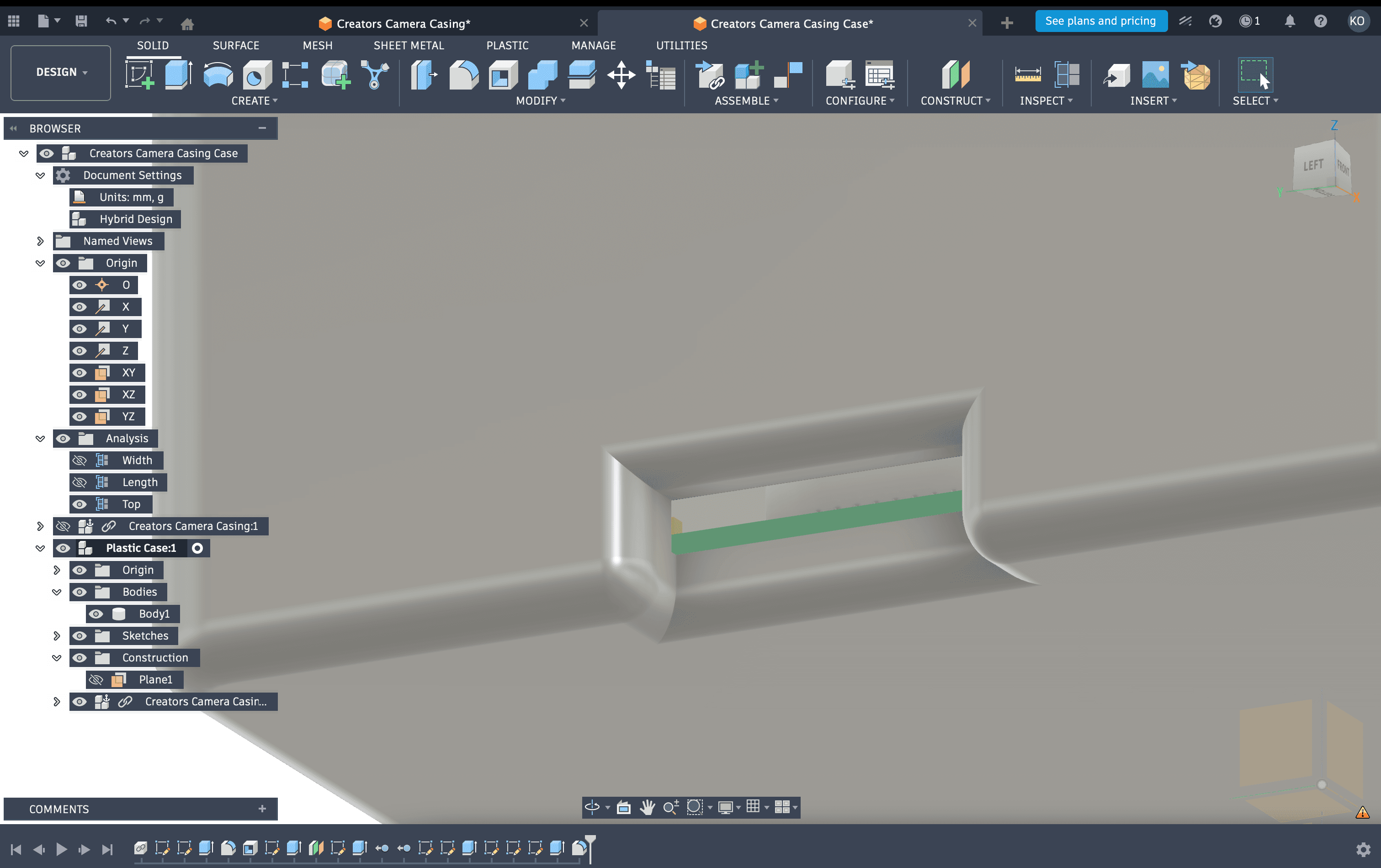 Extrude operation — port cutouts in wireframe context