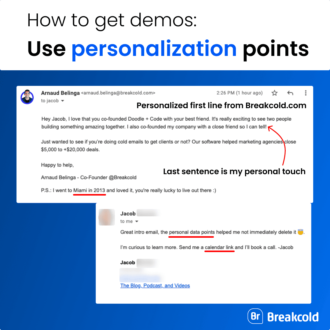 Cold Email PS Line Example | Breakcold