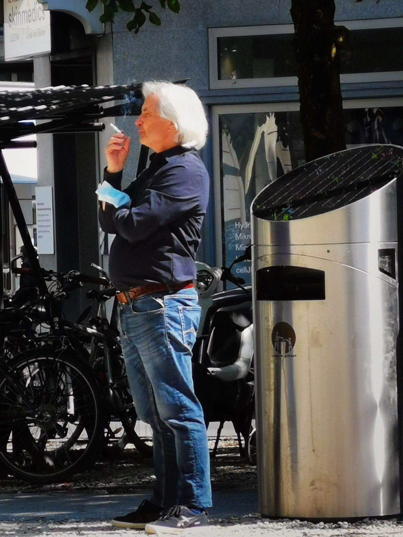 Smoking man enjoy sun