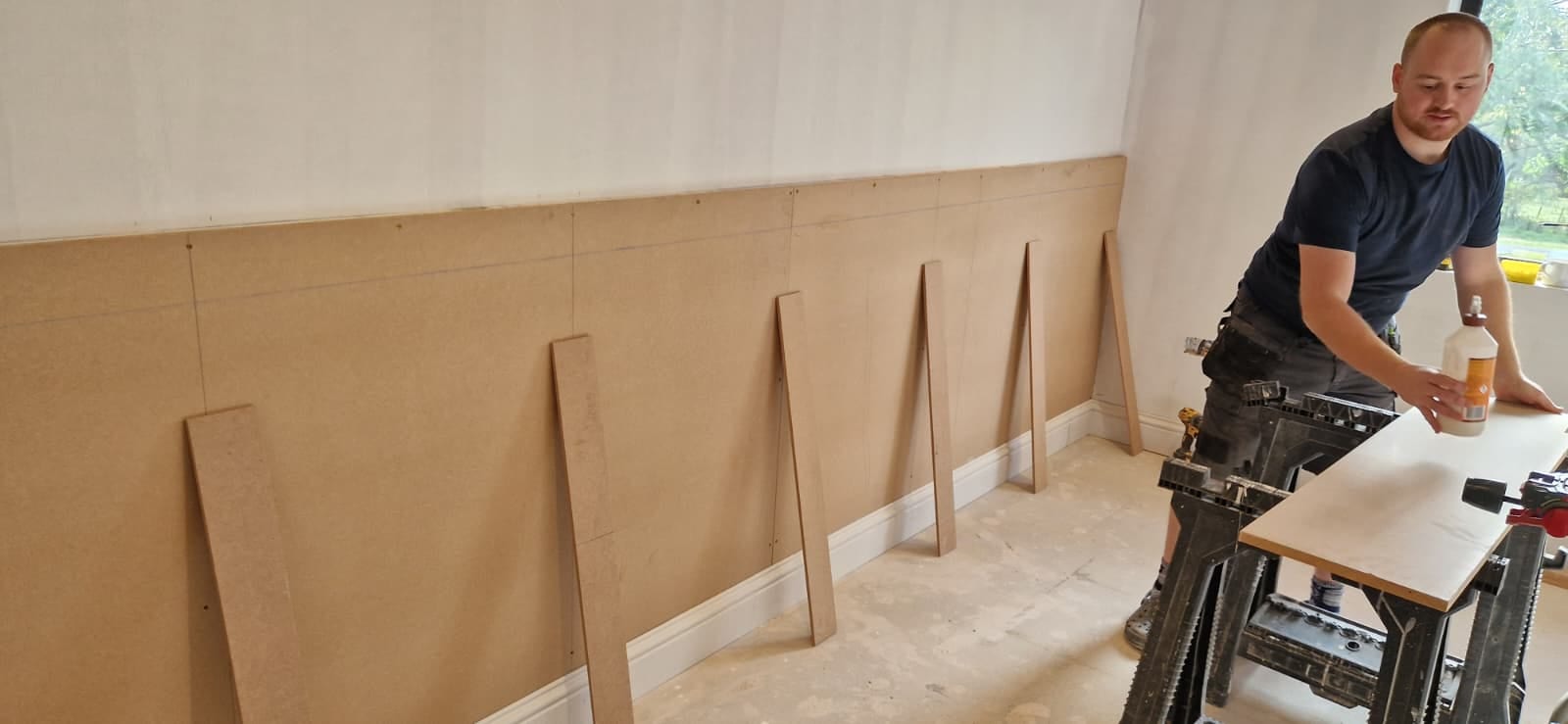 Panelling going up, set out before anything was cut