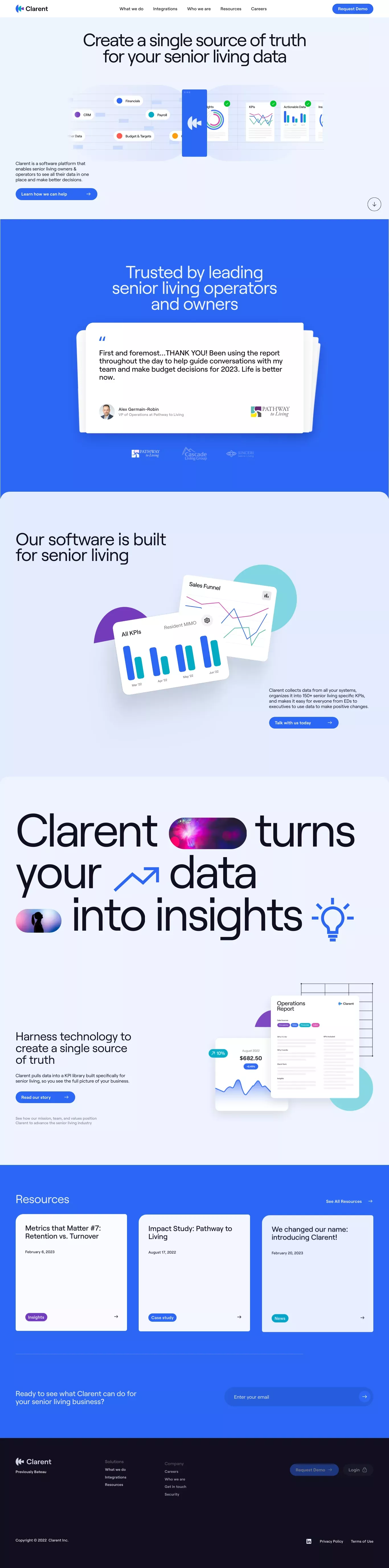Clarent landing page screenshot showcasing Tech and Finance design