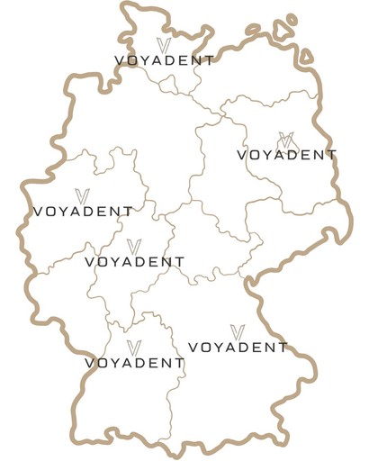 Map of Germany marked with multiple Voyadent locations.