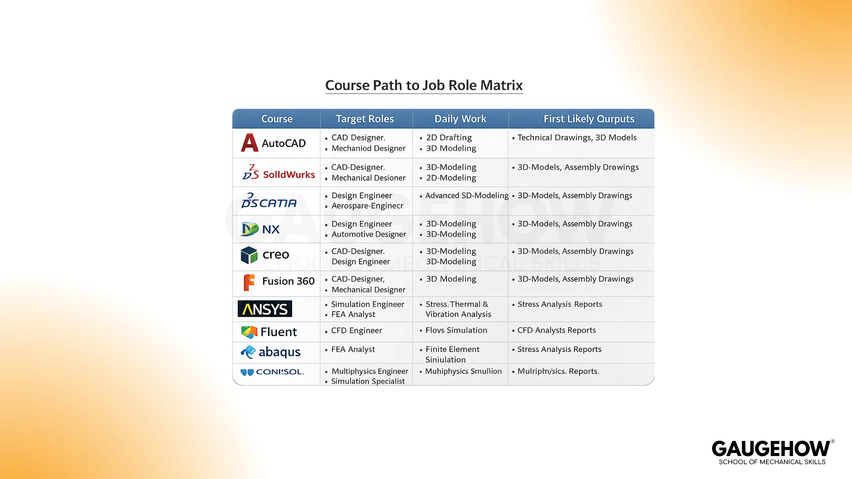 mechanical courses to job role matrix