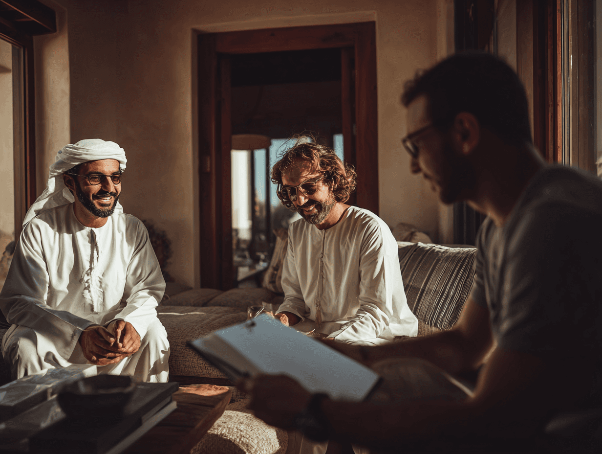 مهندس طاقة شمسية يزور منزلًا عربيًا لتقييم احتياجات التركيب وتحديد الموقع المثالي للألواح.