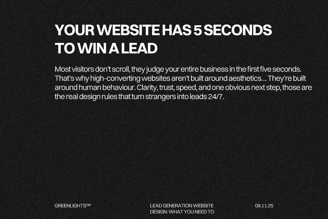 Lead generation website design principles, highlighting the importance of clarity, trust signals, fast page speed, strong CTAs, and user-focused layouts in creating a website that converts. Includes keywords: lead generation website design, website that converts, conversion-focused redesign.