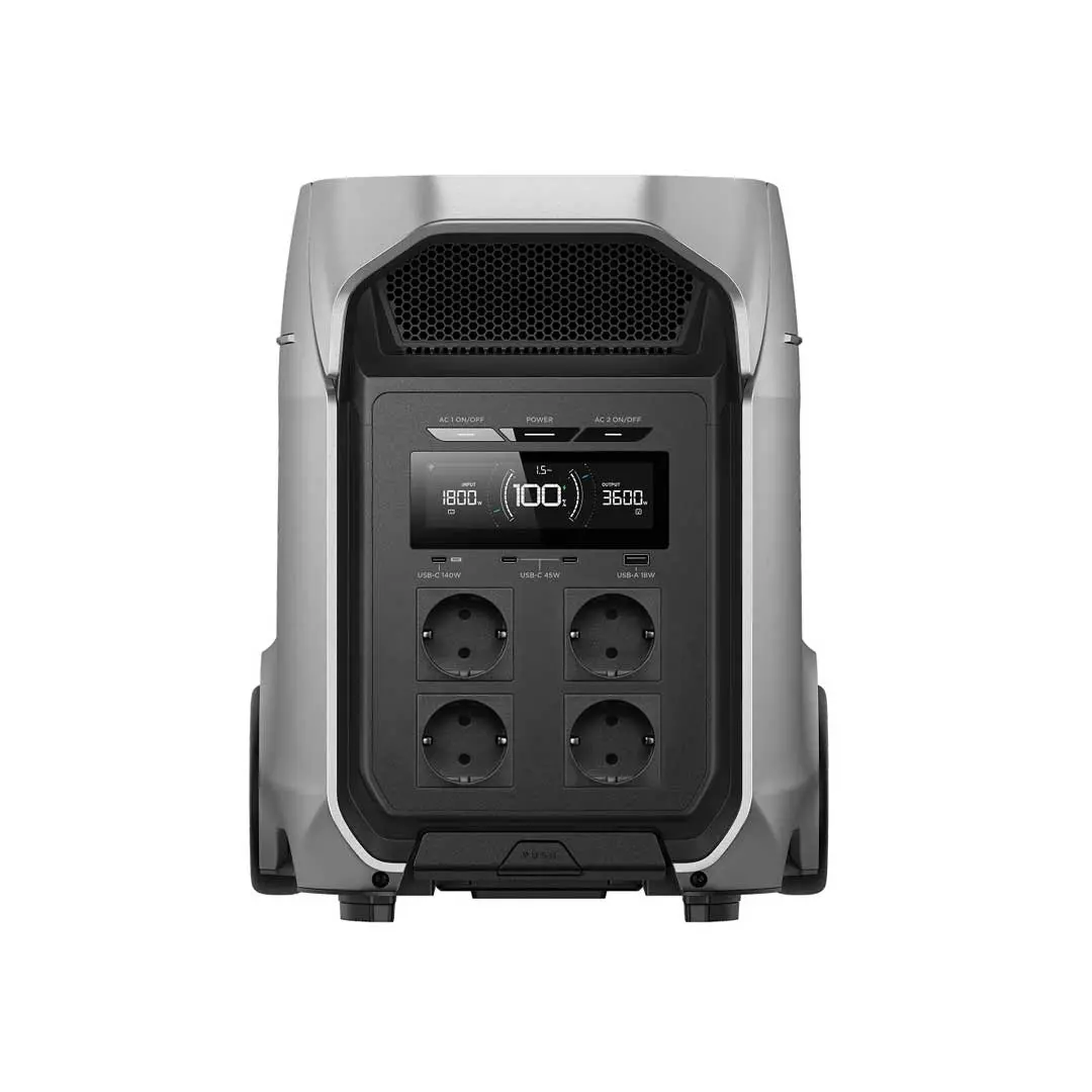 Передня панель зарядної станції EcoFlow DELTA 3 Ultra Plus з дисплеєм і роз’ємами