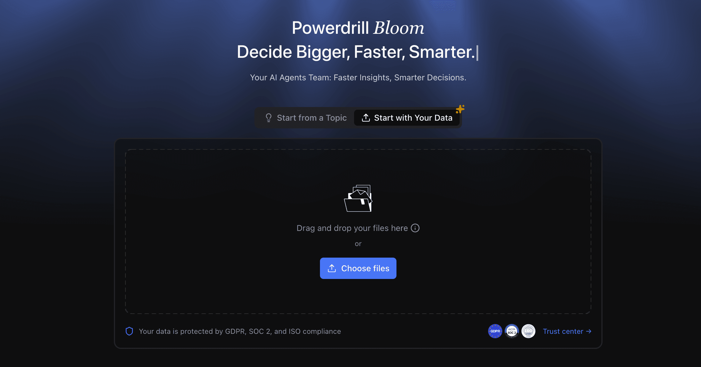 Powerdrill Bloom's Interface for Uploading Files