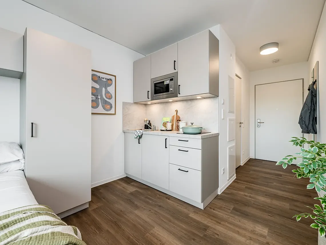 Private kitchenette inside fully furnished student accommodation in Berlin