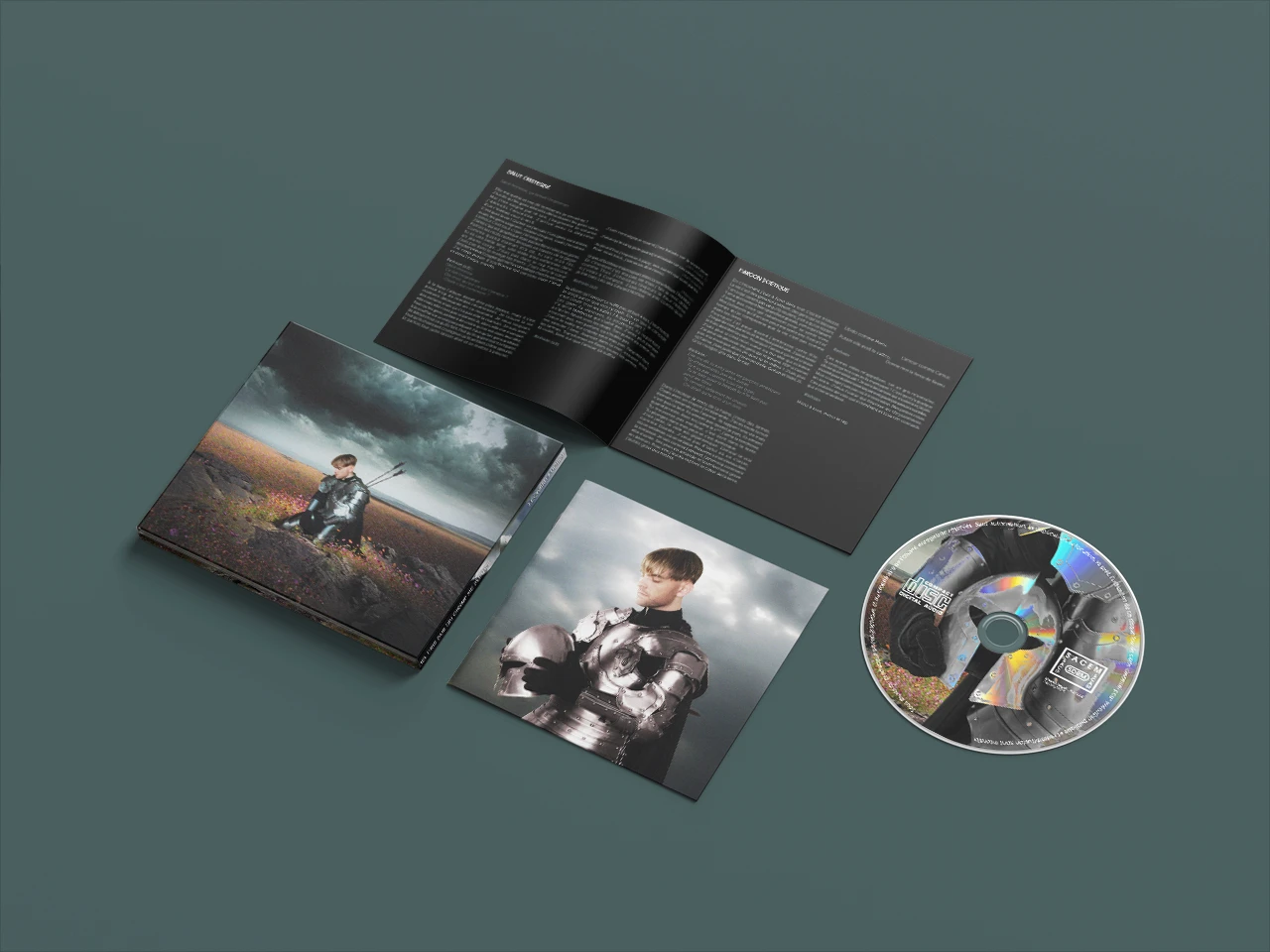 Éléments du digipack de l'album "Ciel gris sur un champs de fleur" du rappeur Léonard Lucian
