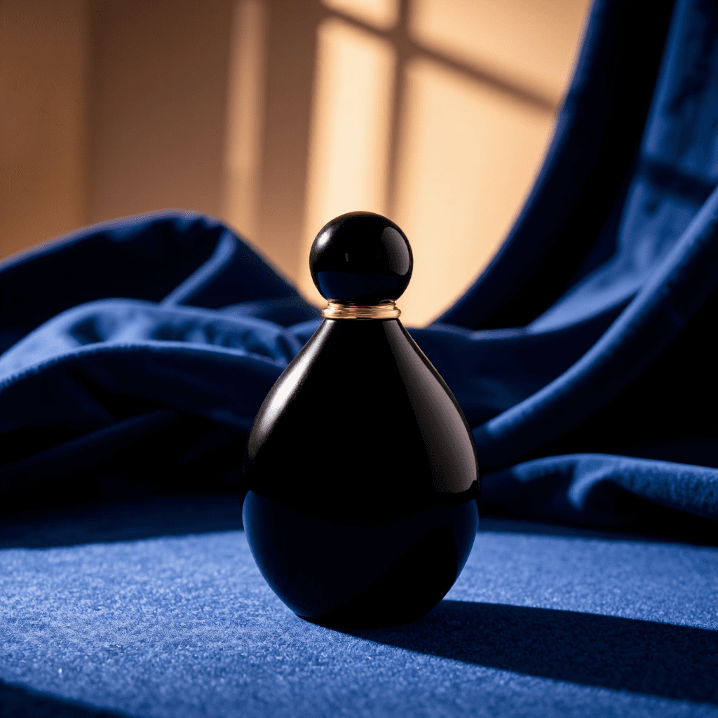 product photography of a bottle of perfume, used for fragrance application, featuring an elegant design