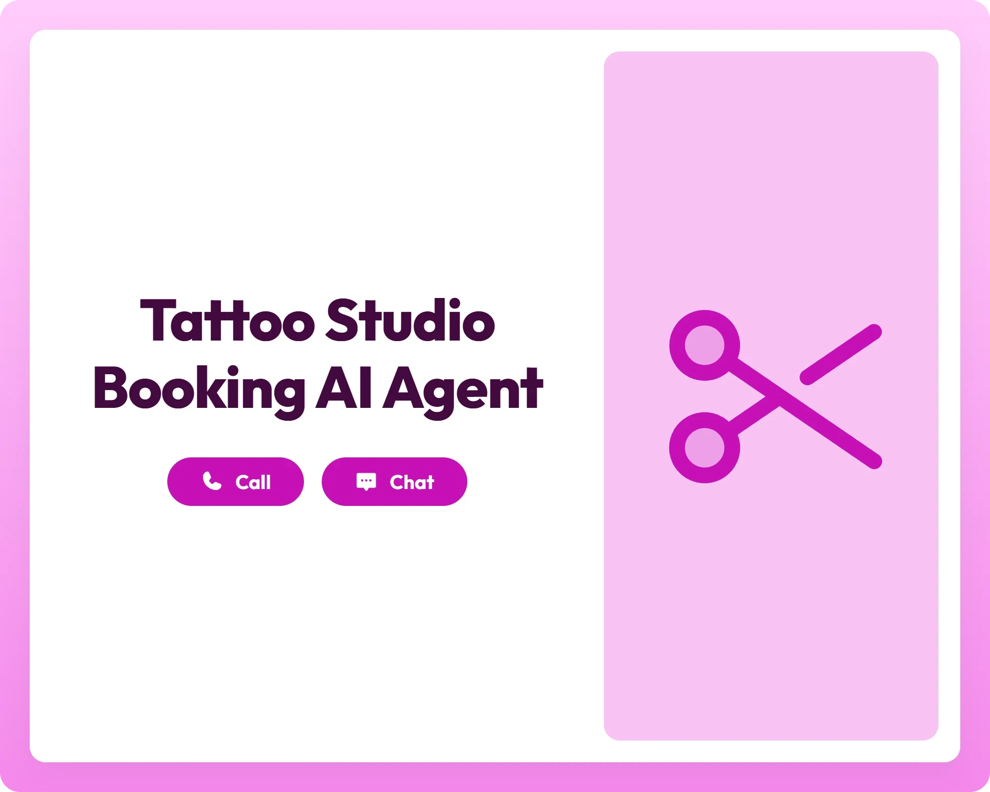 tattoo studio booking ai agent supports call and chat with scissors icon panel