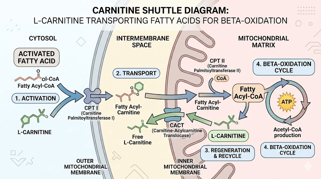 L-carnitine fatty acid transport into mitochondria for fat burning