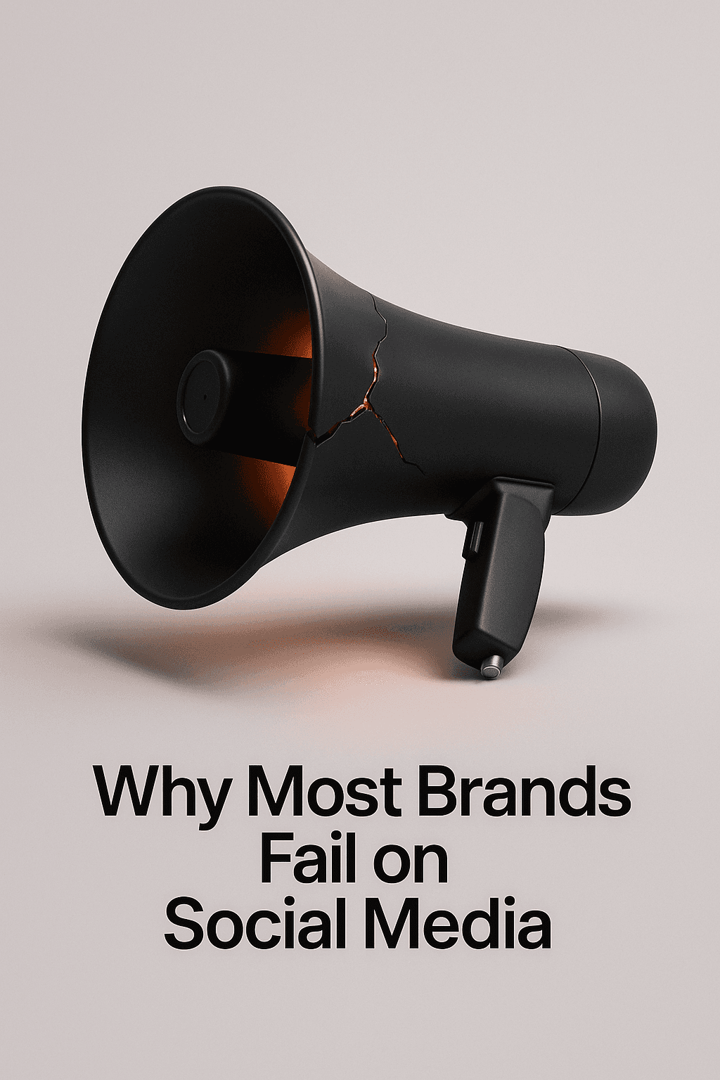 Cracked matte megaphone emitting light, symbolizing broken social media strategies