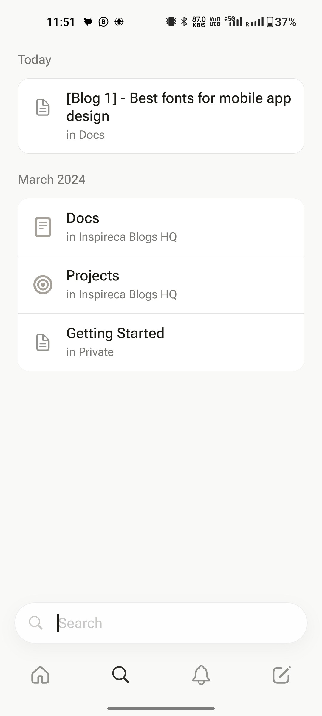 Notion App Search Screen