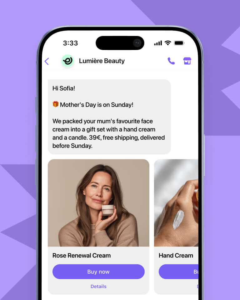 Viber messaging campaign showcasing a personalized message from a health and beauty e-commerce store.
