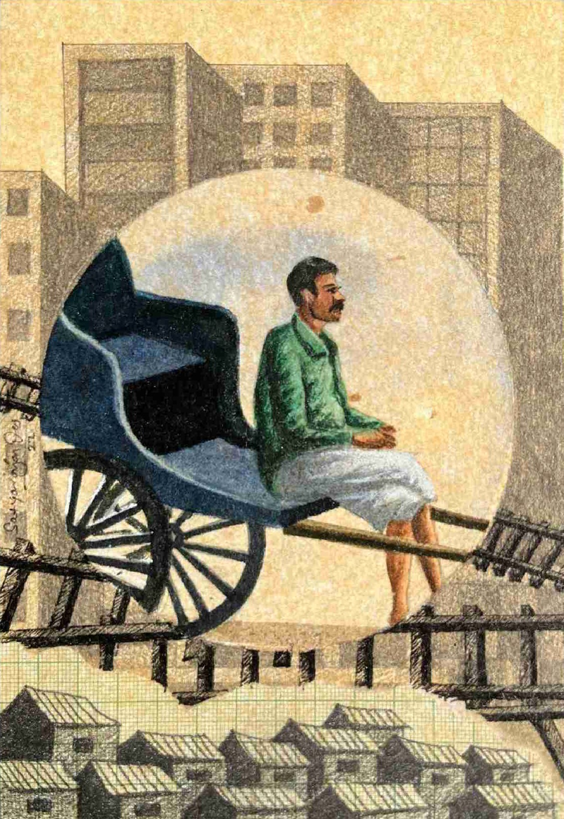 herd of sheep on road painting