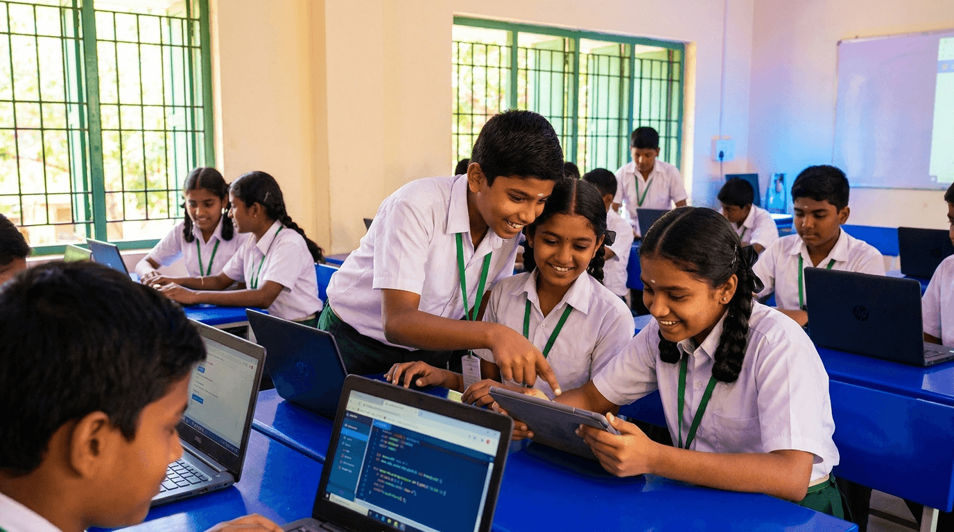 NCFE students coding on laptops and tablets