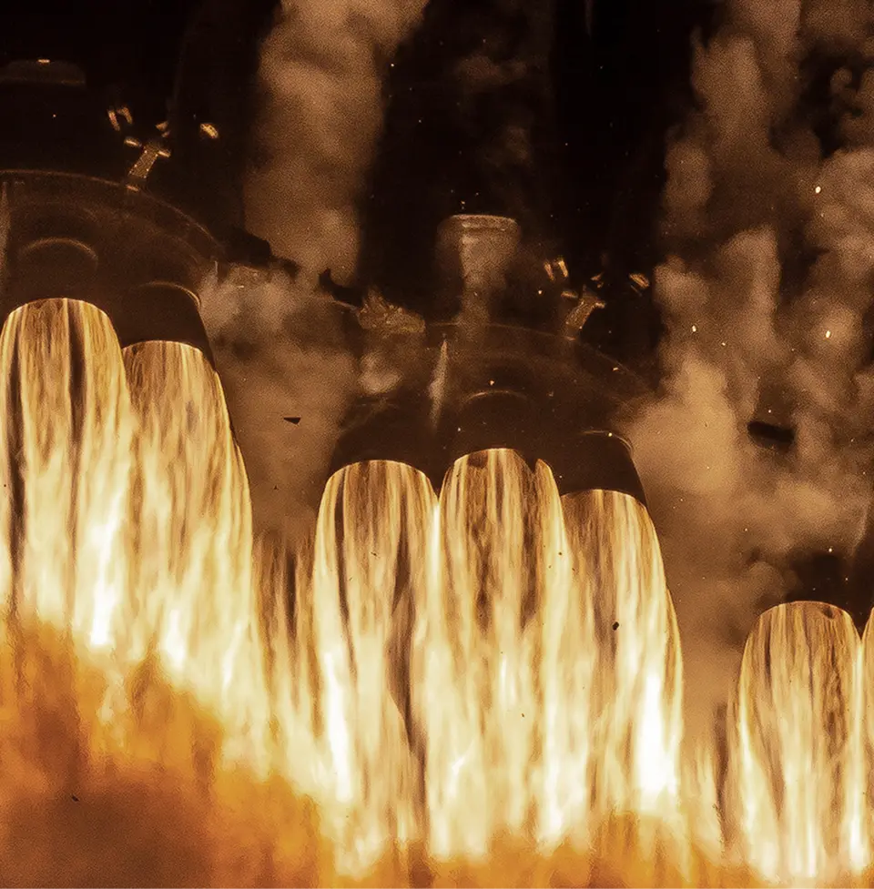 Rocket engines firing during a launch test