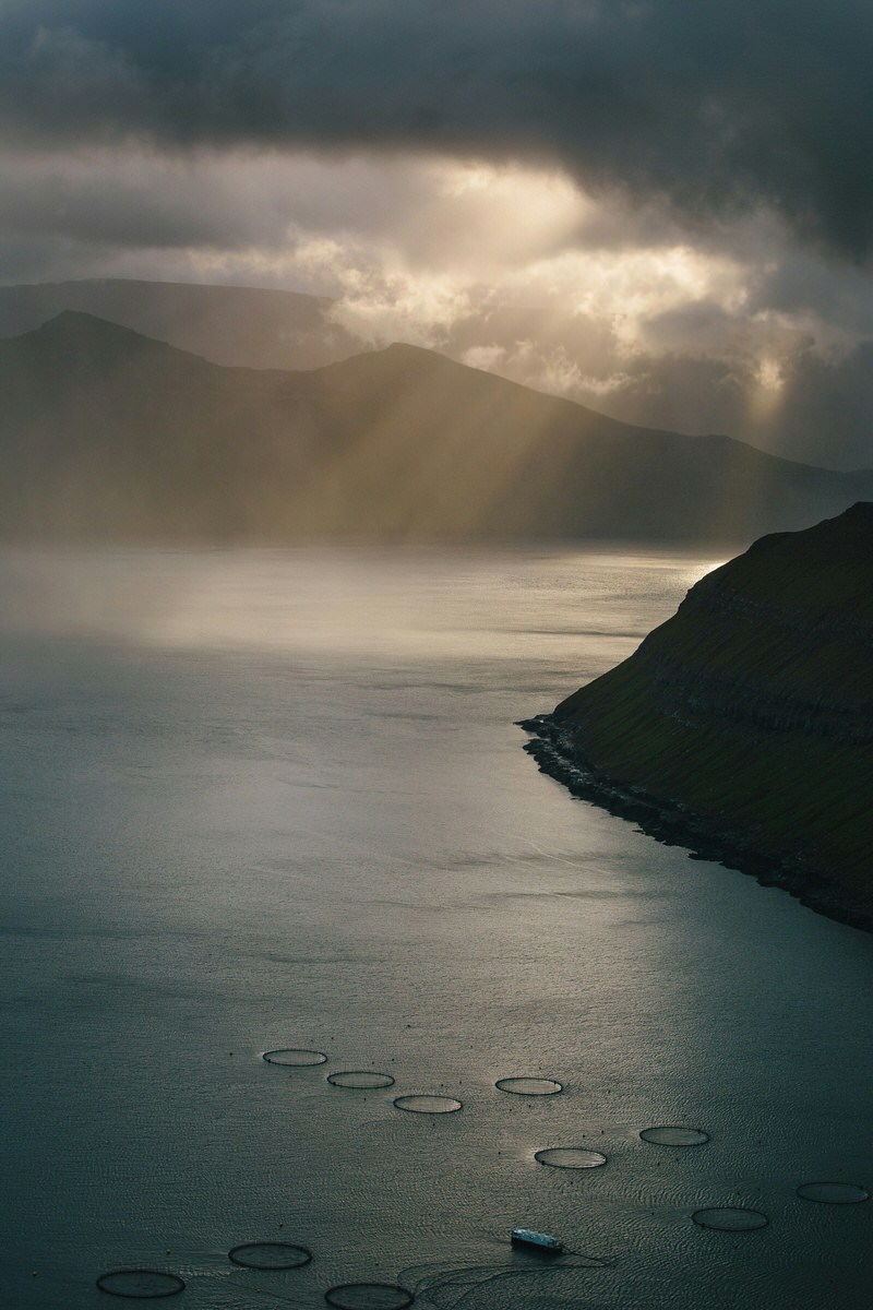Hellurnar drone shot ocean Faroe Islands