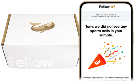The Fellow Vasectomy Test kit and results displayed on a phone