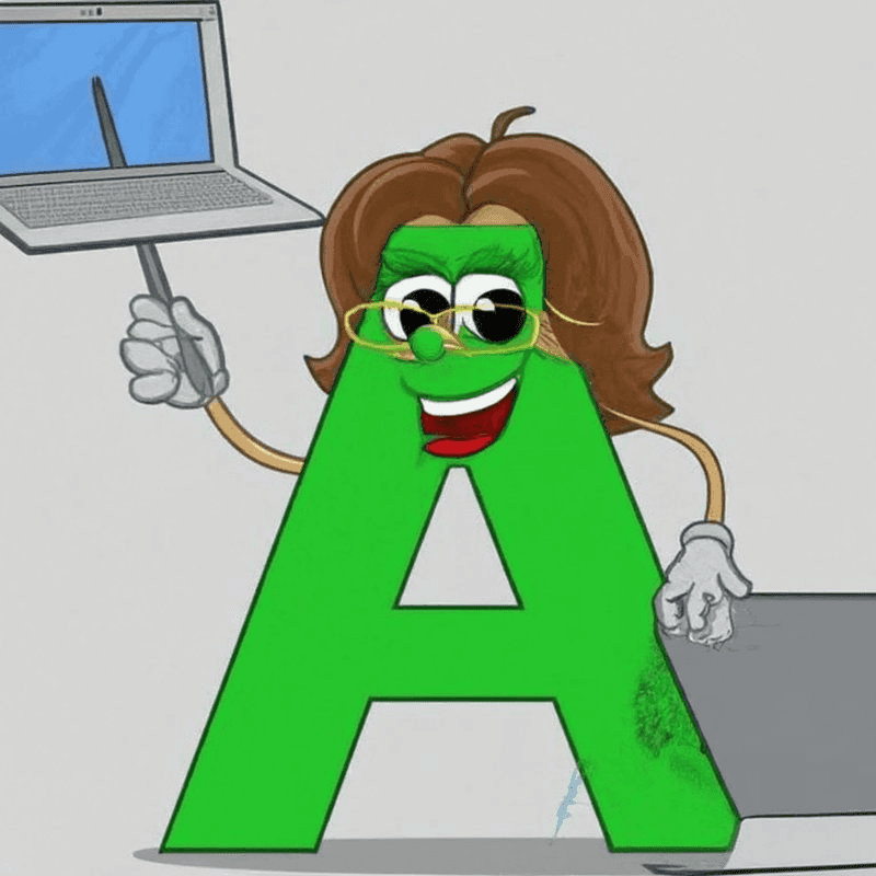 An AI-generated image of the Letter A holding a pointer that is going through the laptop.