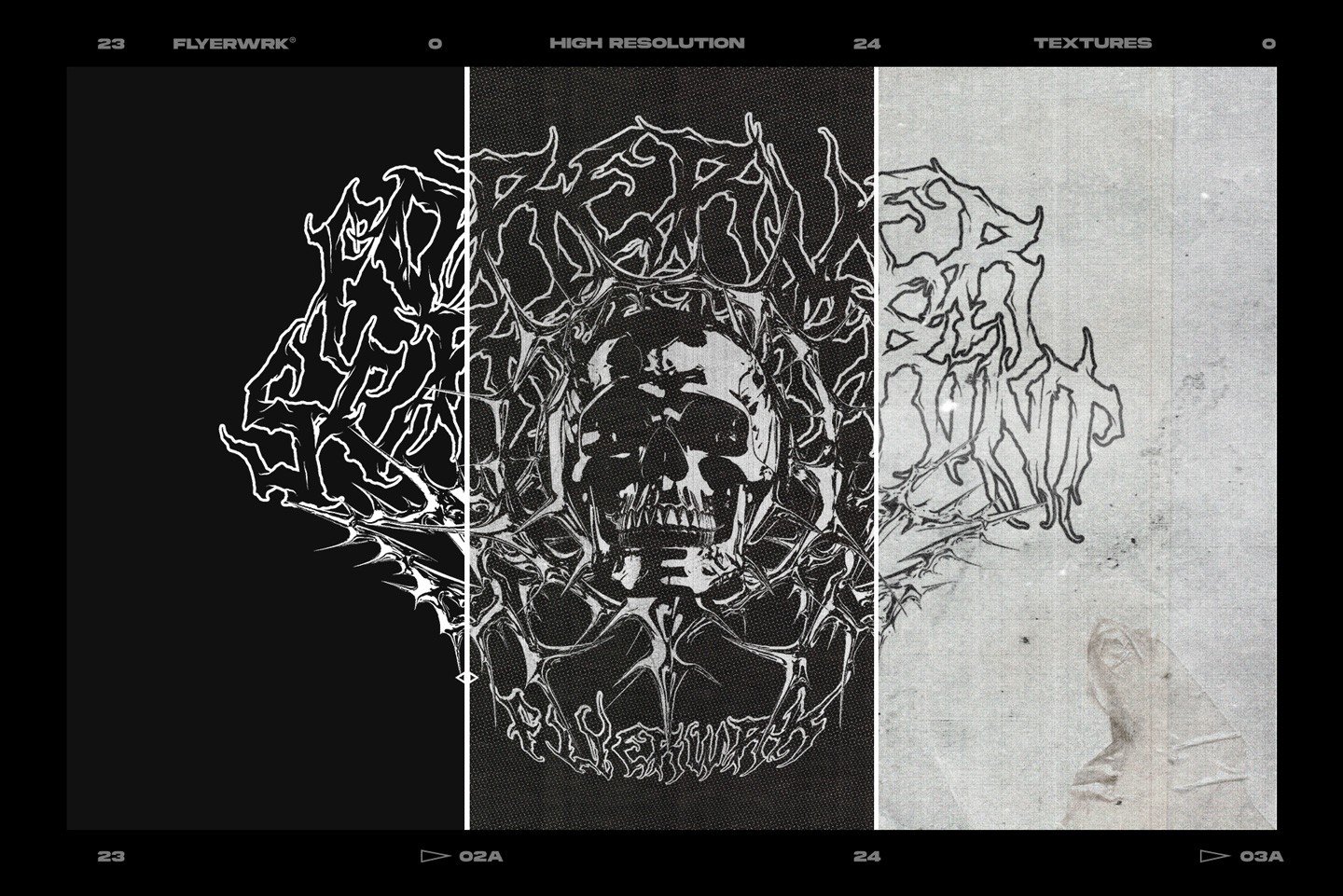 Raw Scan Archive textures applied to a skull graphic showing positive and negative scanned overlay effects