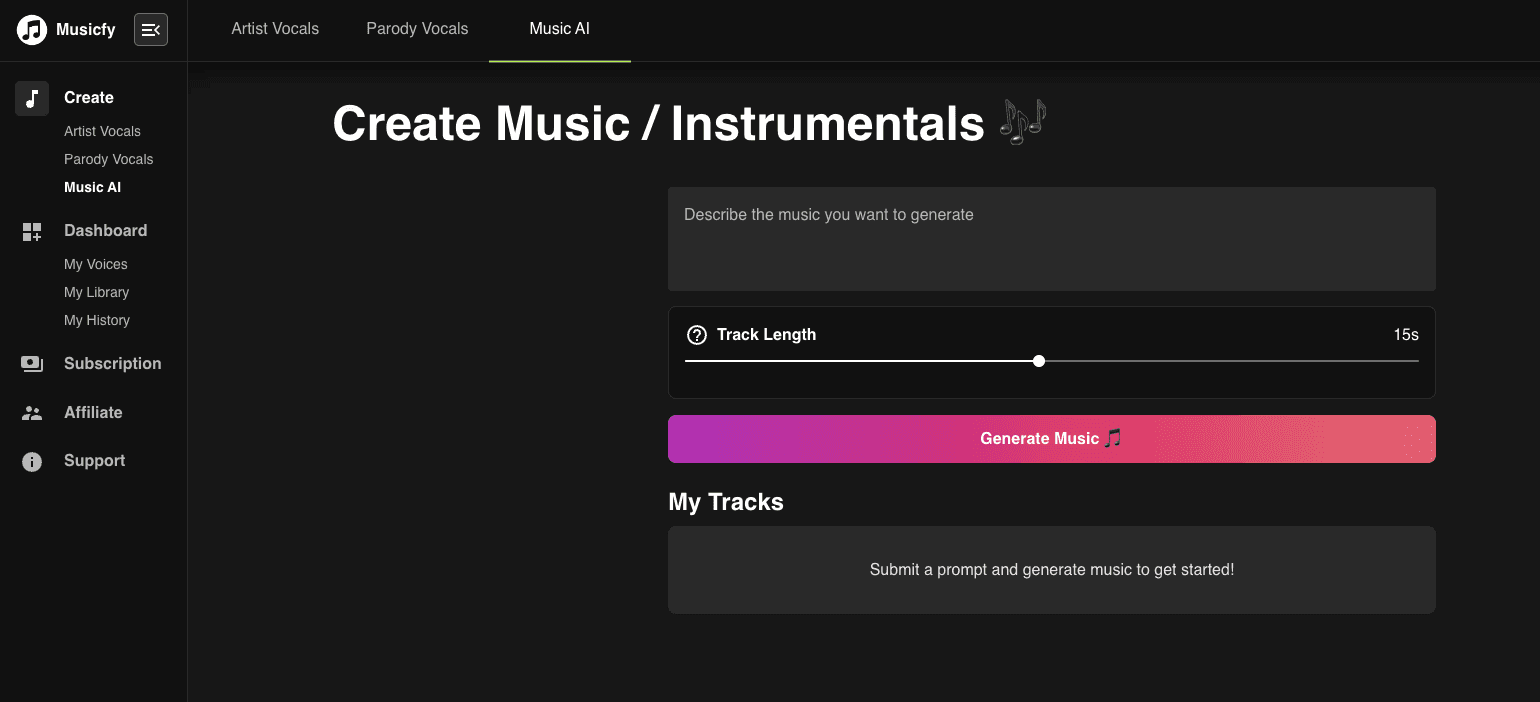 Musicfy's AI Music Generator From Text