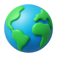 Illustration of a small, colorful globe showing landmasses in green and blue oceans, representing Earth.
