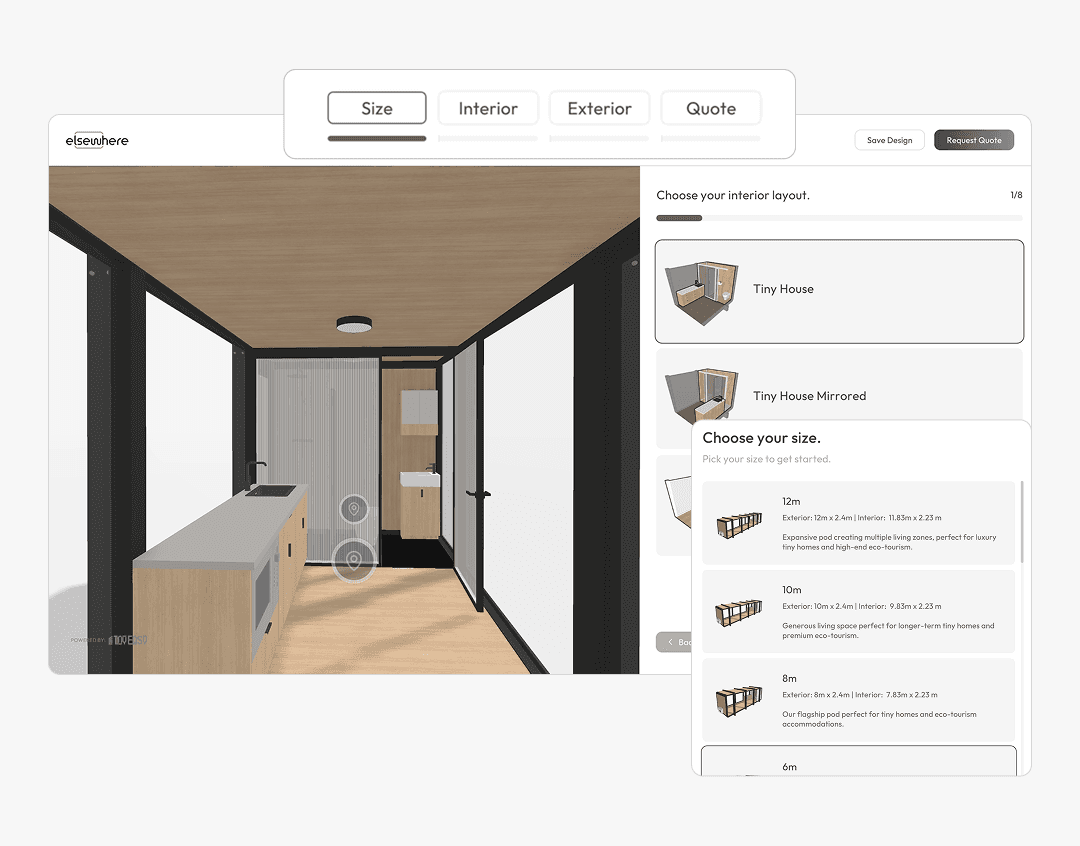 Step by step configurator flow for our cleints Elsewhere Pods