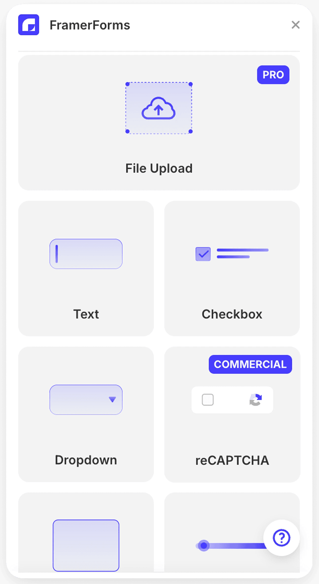 Drag-and-drop FramerForms builder with reCAPTCHA block selected