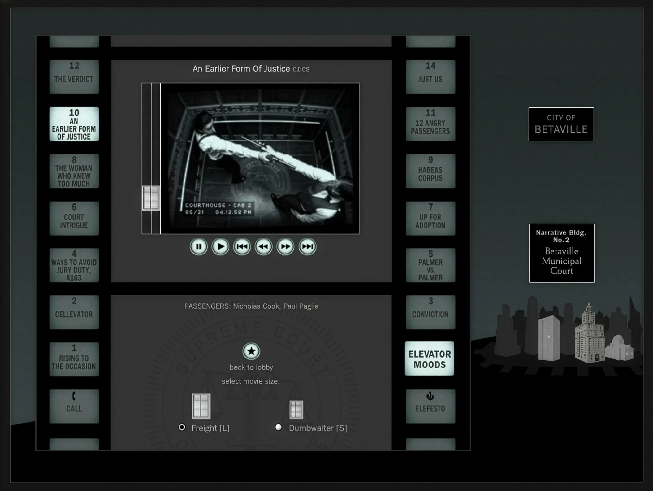 elevatormoods.com — interactive episode menu