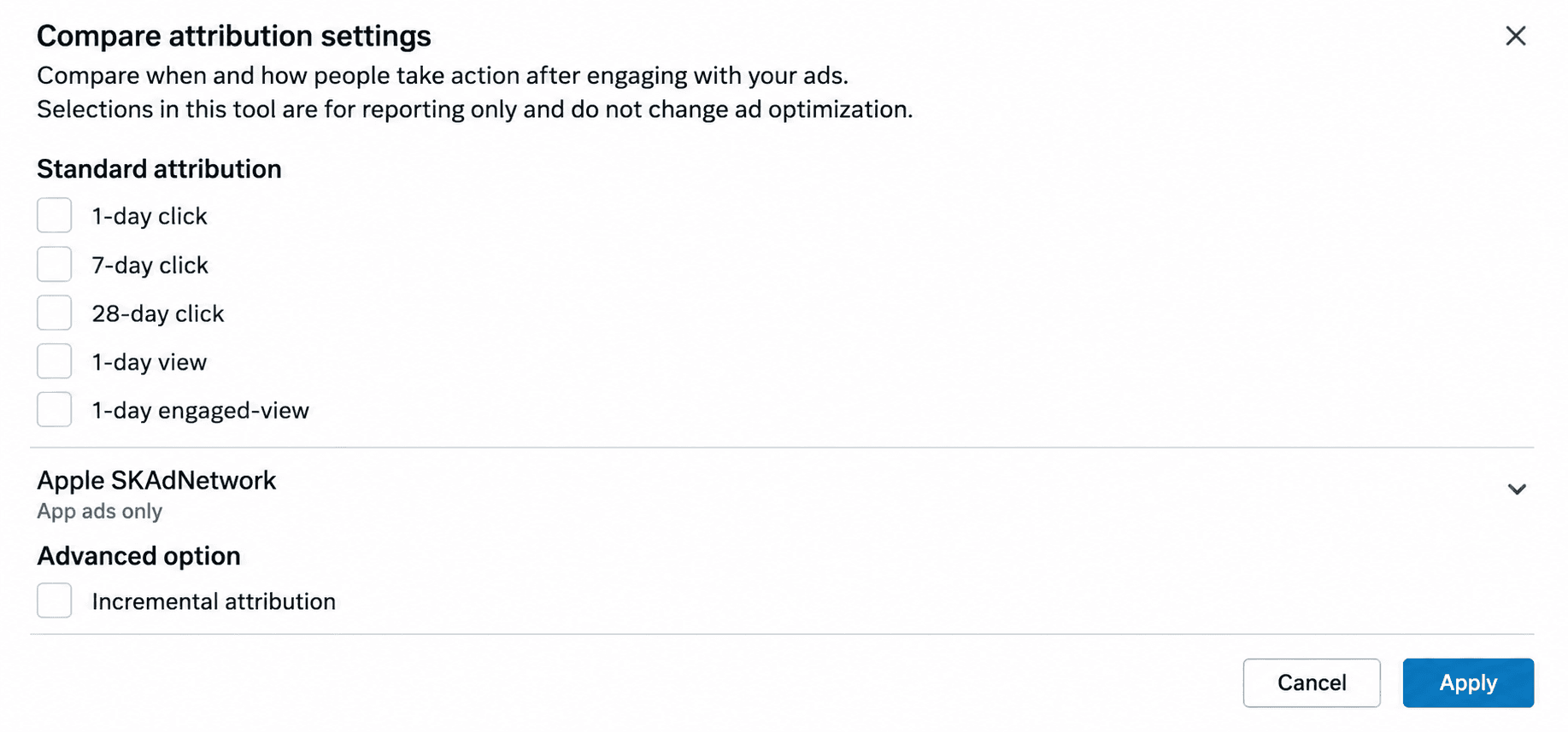 Compare Attribution settings in Meta Ads