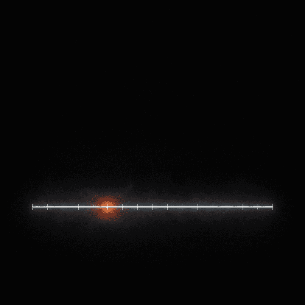 Single thin orange line bending across a deep black field suggesting a long timeline