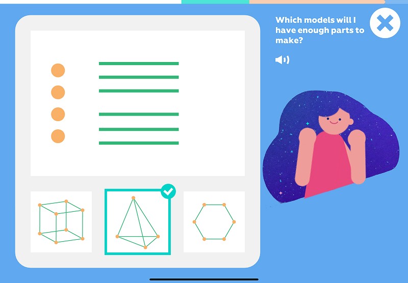 3D shapes: choose the shape that can be built with the given parts