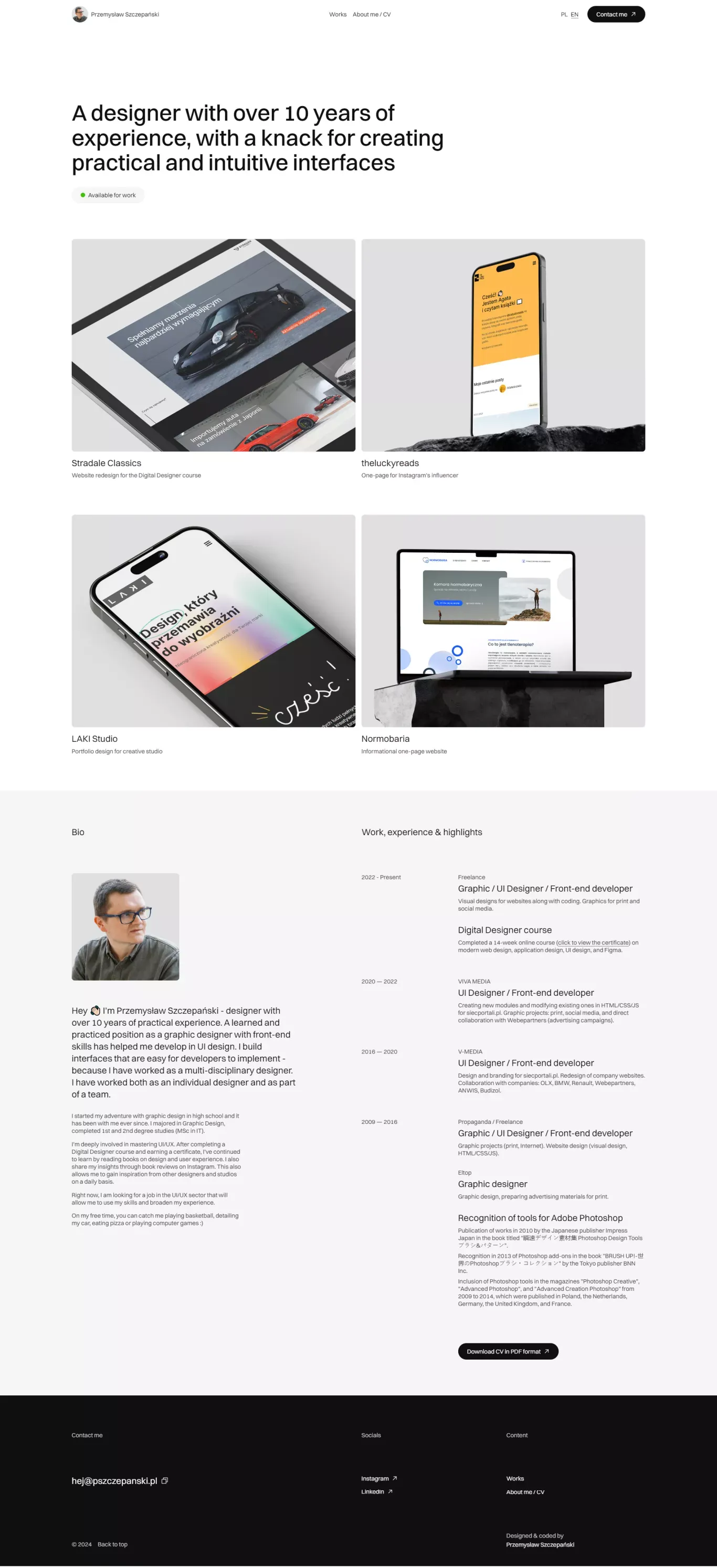Przemysław Szczepański - UI/UX Designer portfolio page screenshot showcasing Design design