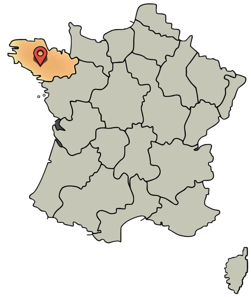 Carte de la france avec une flèche pointant la Bretagne