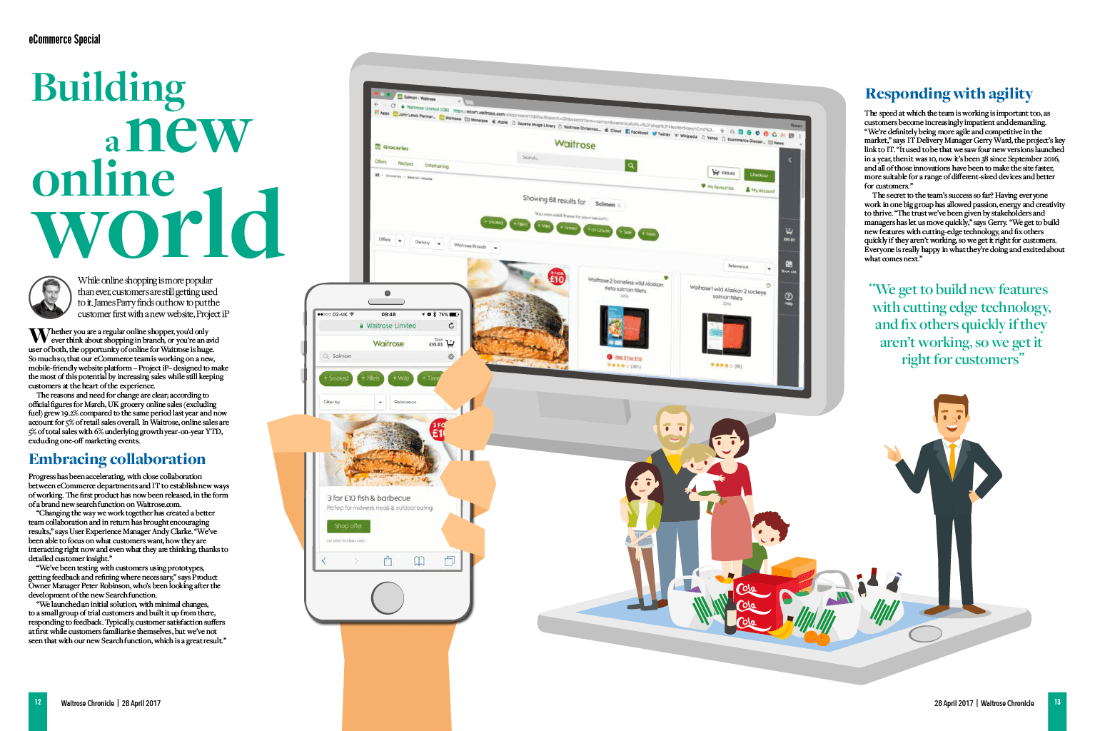A spread from the Waitrose Chronicle about online transformation