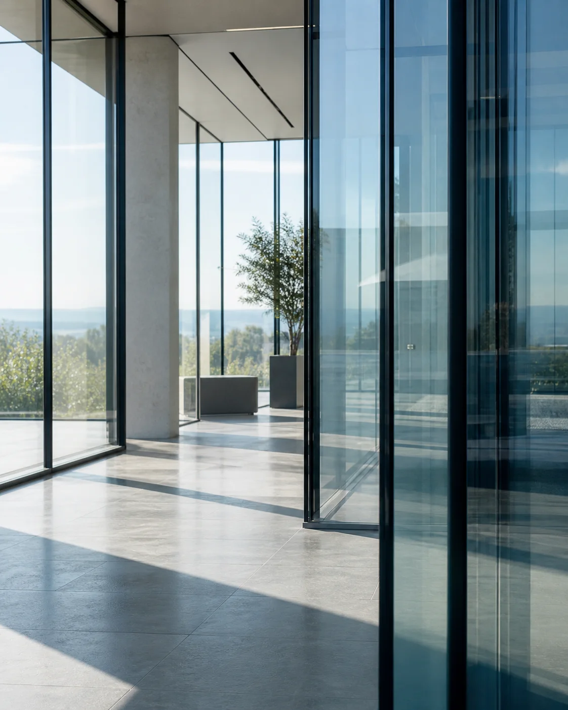 Imagen conceptual de arquitectura de vidrio y luz natural