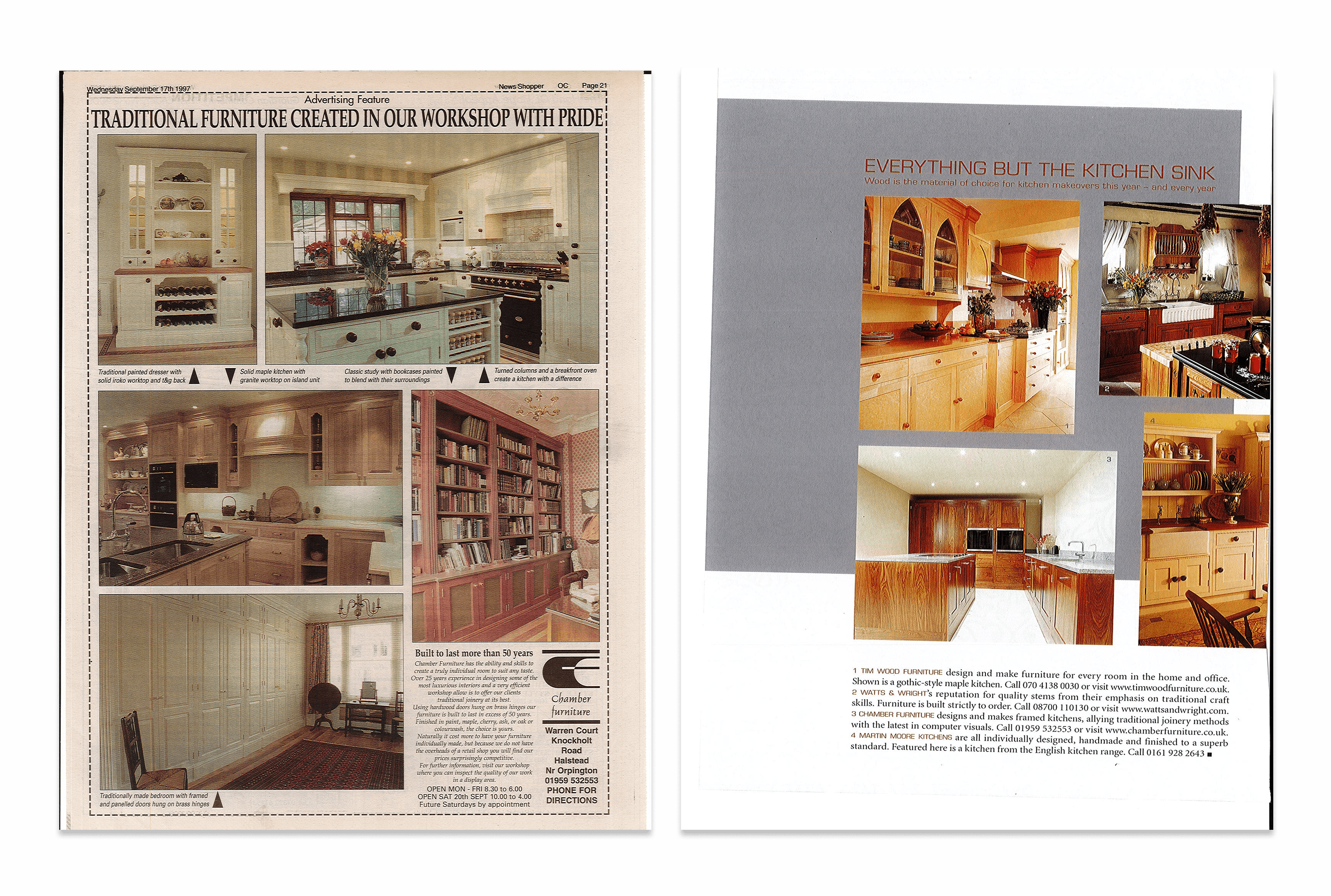 Features in 1997 & 2000 New Shopper and World of Interiors