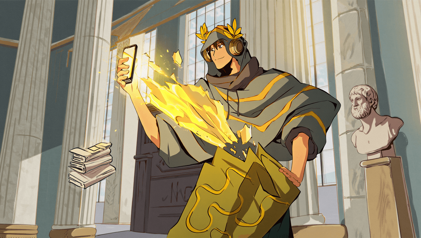 Golden AI study apps comparison on smartphone in neoclassical library