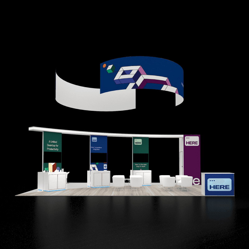 20x30 trade show booth rental with multiple product demo zones and buyer meetings