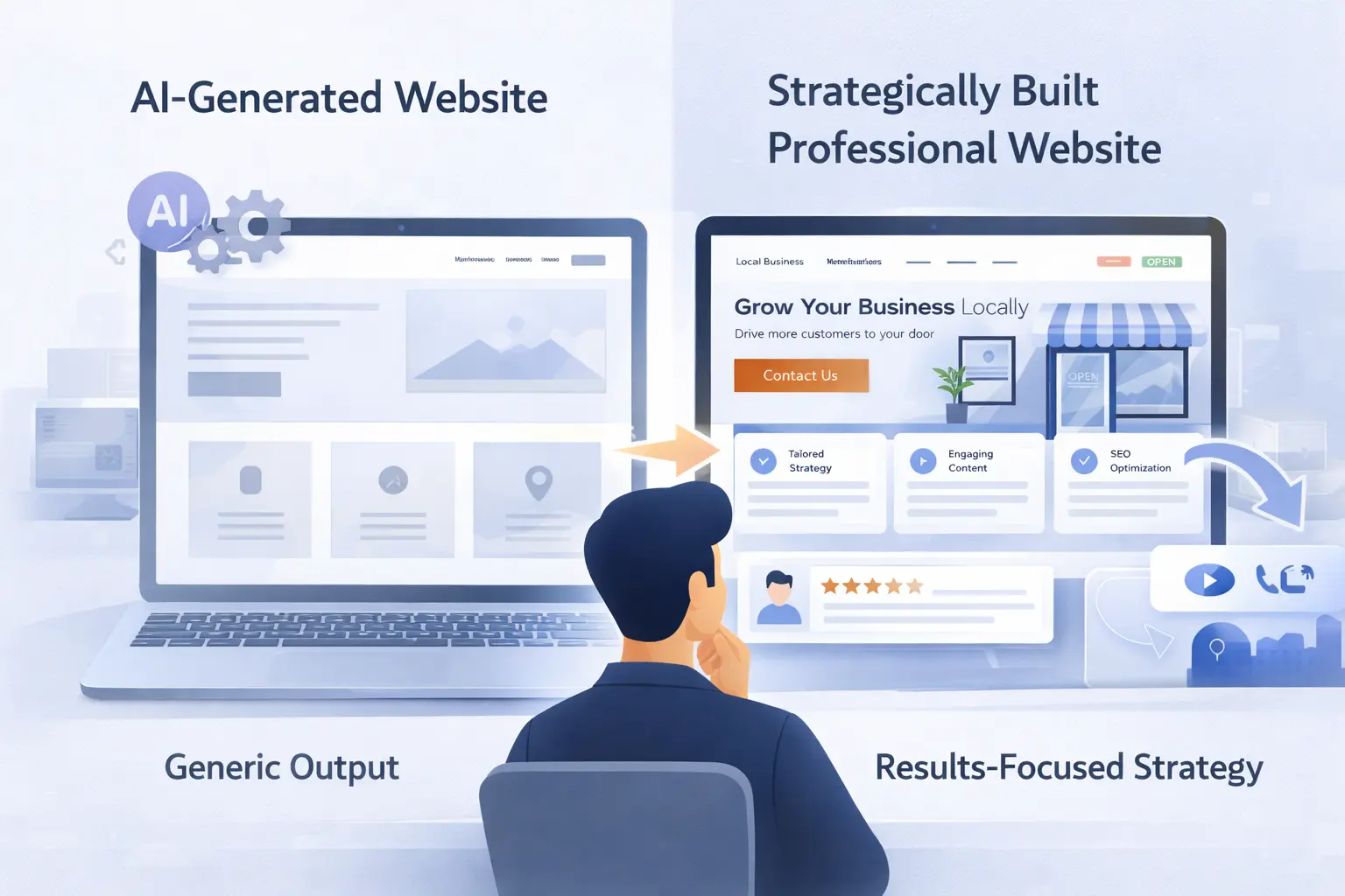 Cliente viendo las diferencias entre la IA y una página profesional