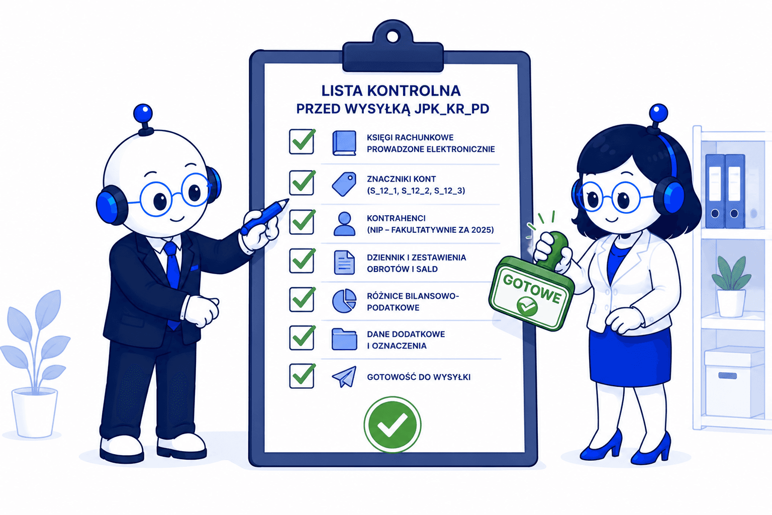 Robot i Robotka sprawdzają kompletność danych przed wysłaniem JPK_KR_PD.