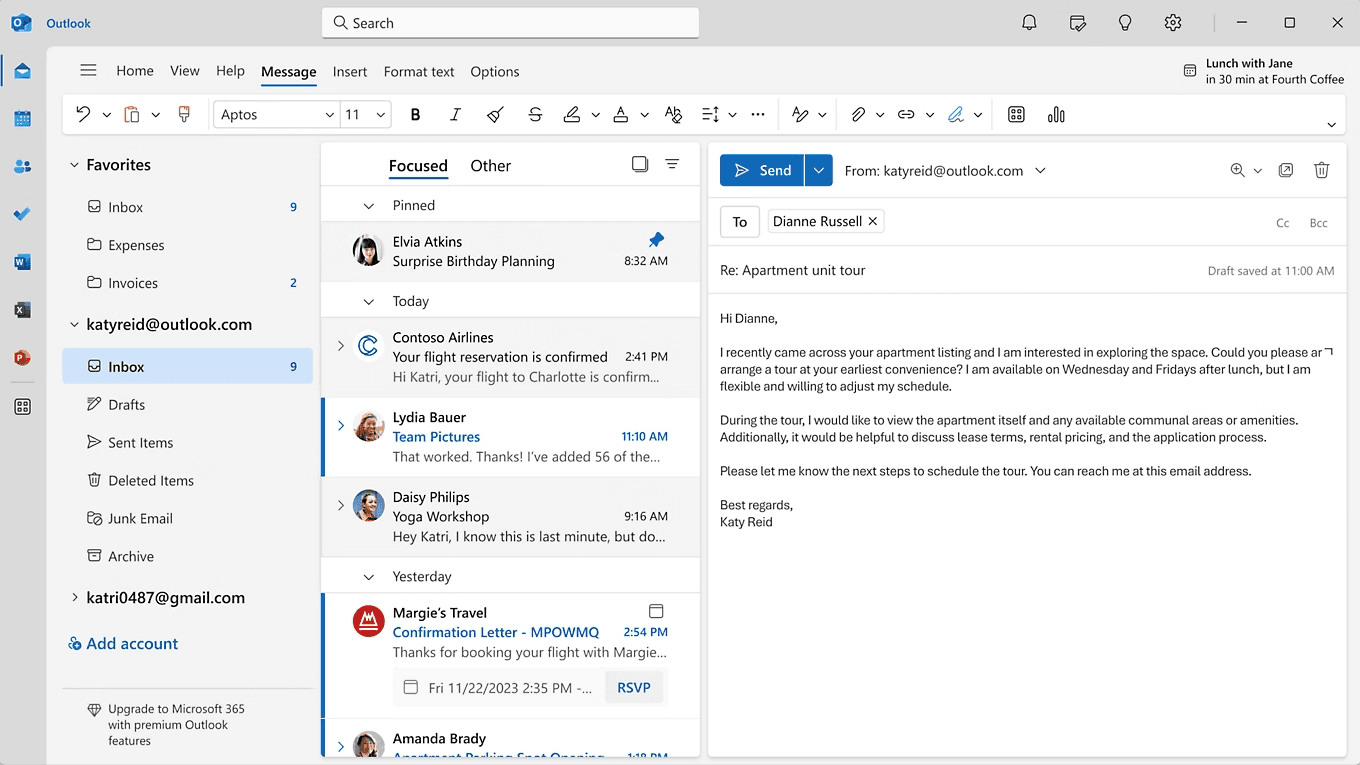 Screenshot der Benutzeroberfläche des neuen Outlook für Windows, das ein sauberes und modernes Design zeigt.