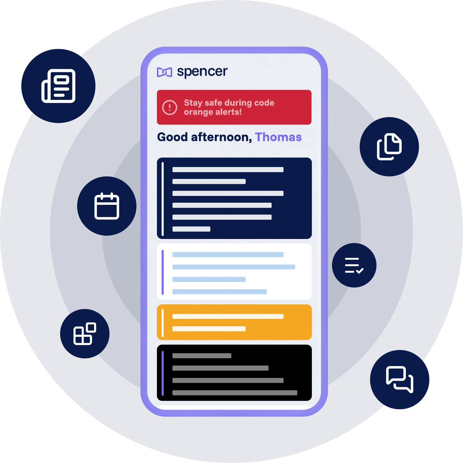 Spencer internal chat UI with messages and a clear mobile chat interface