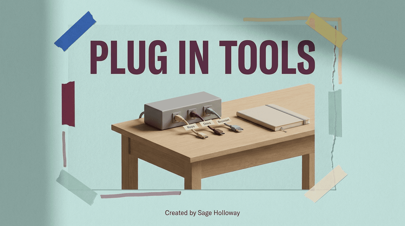 Editorial illustration for Claude Code MCP server configuration: plug tools into the work