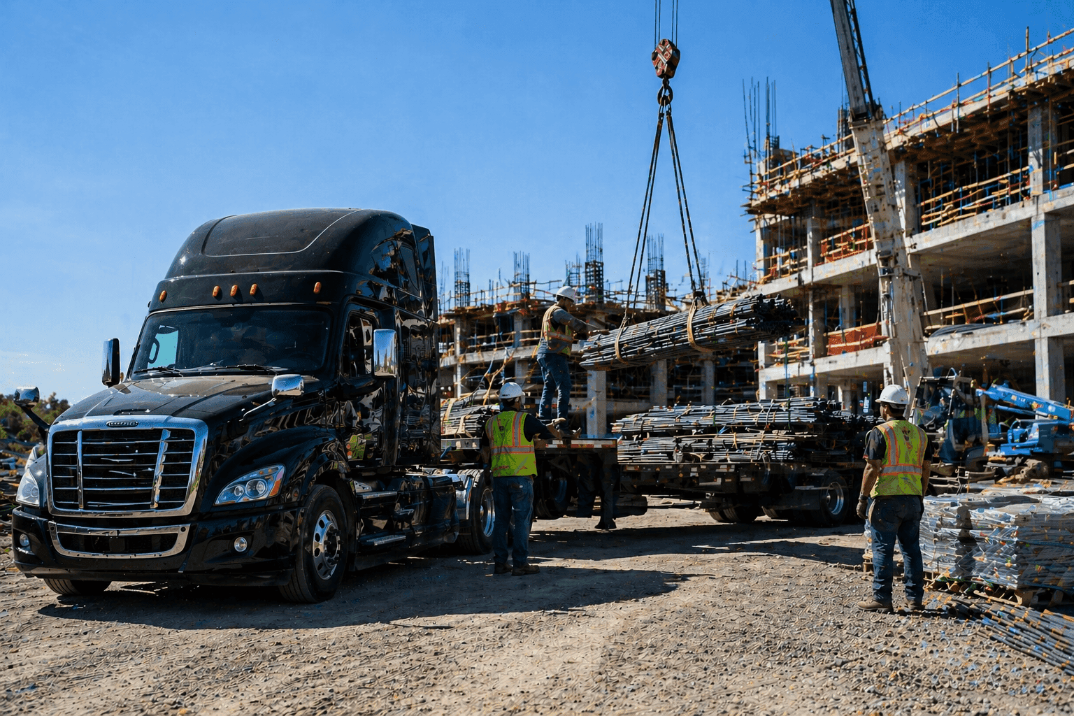 Drone view of a transportation truck depot.